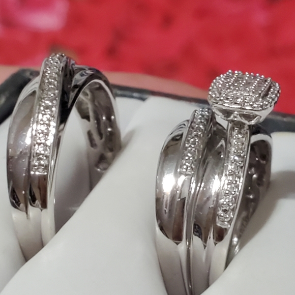 Forever Bride Trio 925 Diamond Engagement/Wedding Rings - Picture 13 of 13